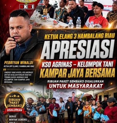 Ketua Elang 3 Hambalang Riau Apresiasi KSO Agrinas–Kelompok Tani Kampar Jaya Bersama, Ribuan Paket Sembako Disalurkan untuk Masyarakat